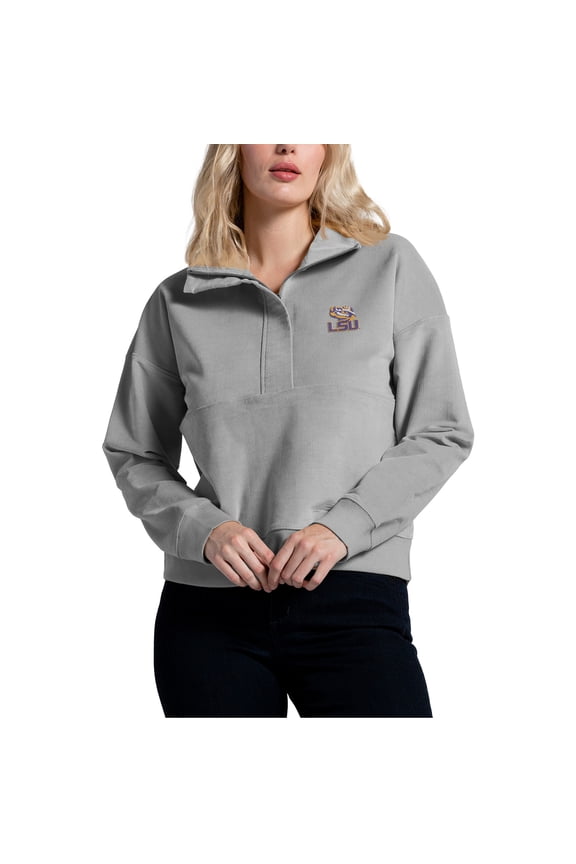 Women's Gray LSU Tigers Corduroy Half-Zip Sweatshirt