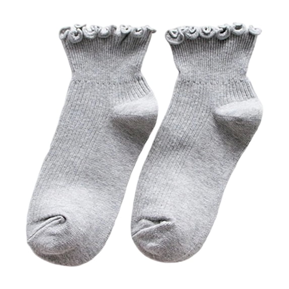 Women's Gray Lace Ruffle Short Socks Breathable Cotton Frilly Ankle Socks with Elegant Lace Trim Cute Casual Socks for Daily Wear