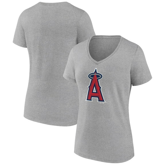 Women's Gray Los Angeles Angels Official Logo V-Neck T-Shirt