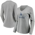 thumbnail image 1 of Women's Gray Los Angeles Dodgers Evanston Stencil Long Sleeve V-Neck T-Shirt, 1 of 3