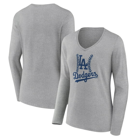Women's Gray Los Angeles Dodgers Fastball Long Sleeve V-Neck T-Shirt