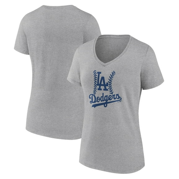 Women's Gray Los Angeles Dodgers Fastball V-Neck T-Shirt