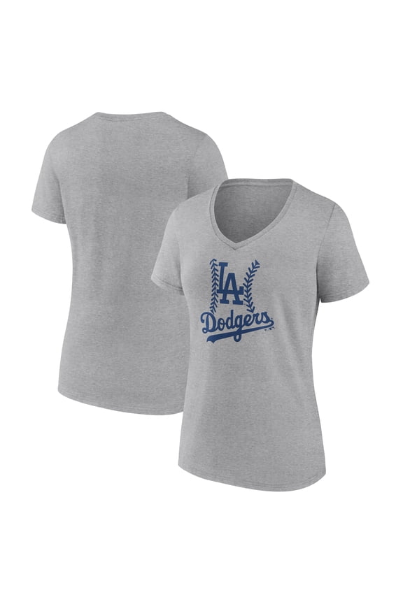 Women's Gray Los Angeles Dodgers Fastball V-Neck T-Shirt