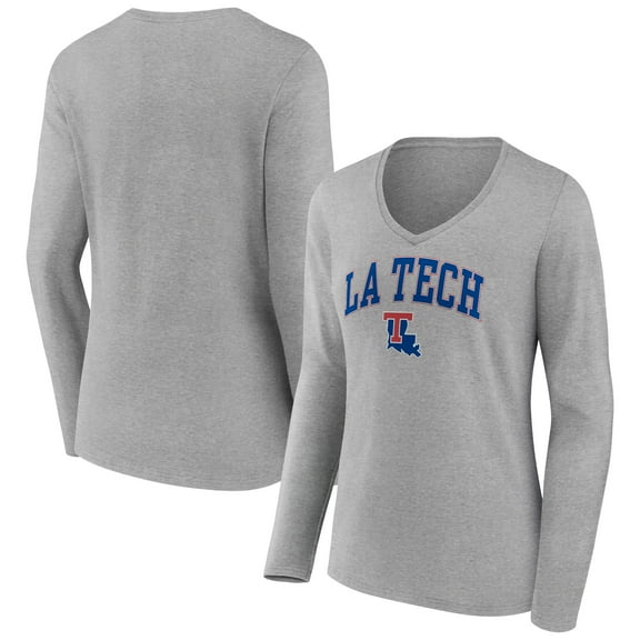 Women's Gray Louisiana Tech Bulldogs Campus Long Sleeve V-Neck T-Shirt