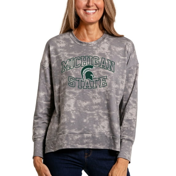 Women's Gray Michigan State Spartans Brandy Tie-Dye Long Sleeve Tri-Blend Pullover Top