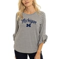 thumbnail image 1 of Women's  Gray Michigan Wolverines Renatta Striped Ruffle 3/4-Sleeve T-Shirt, 1 of 2