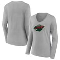 thumbnail image 1 of Women's  Gray Minnesota Wild Primary Logo Long Sleeve V-Neck T-Shirt, 1 of 3