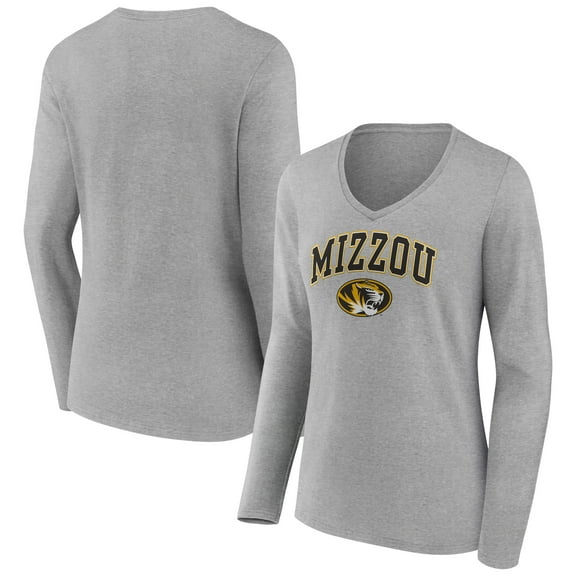 Women's Gray Missouri Tigers Campus Long Sleeve V-Neck T-Shirt