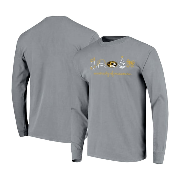 Women's  Gray Missouri Tigers Christmas Elements Comfort Colors Long Sleeve T-Shirt