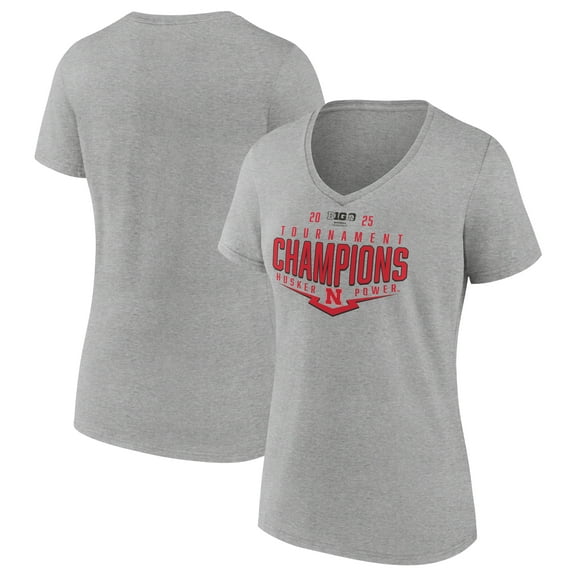 Women's Gray Nebraska Huskers 2025 Big Ten Baseball Conference Tournament Champions Playoff Pitch V-Neck T-Shirt