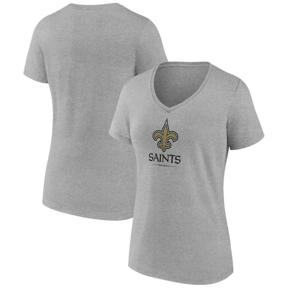 Women's Gray New Orleans Saints Logo Team Lockup V-Neck T-Shirt
