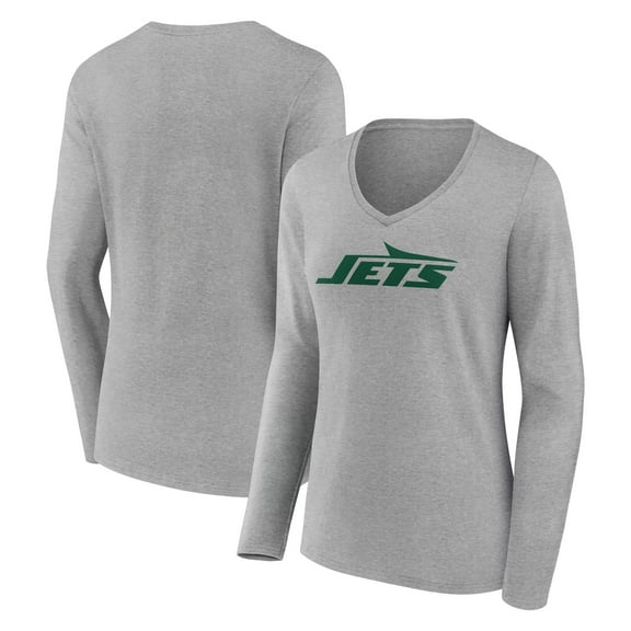 Women's Gray New York Jets Primary Logo Long Sleeve V-Neck T-Shirt
