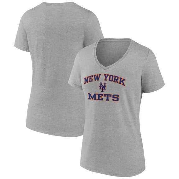 Women's Gray New York Mets Heart and Soul V-Neck T-Shirt