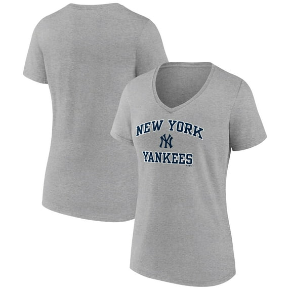 Women's Gray New York Yankees Heart and Soul V-Neck T-Shirt