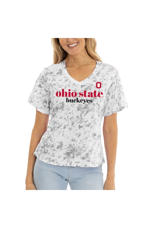 Women's  Gray Ohio State Buckeyes Faye Ruffle V-Neck T-Shirt
