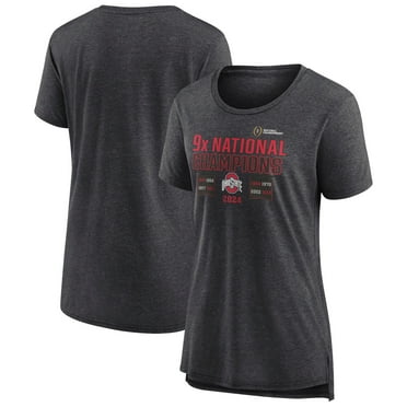 Women's Gray Ohio State Buckeyes Nine-Time Football National Champions Stellar Charge Tri-Blend T-Shirt
