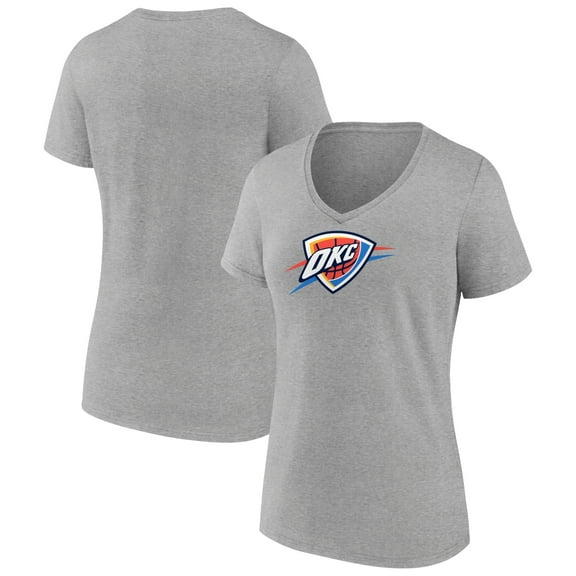 Women's Gray Oklahoma City Thunder Logo V-Neck T-Shirt