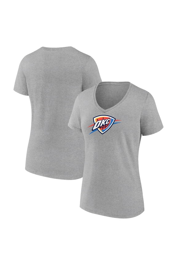 Women's Gray Oklahoma City Thunder Logo V-Neck T-Shirt