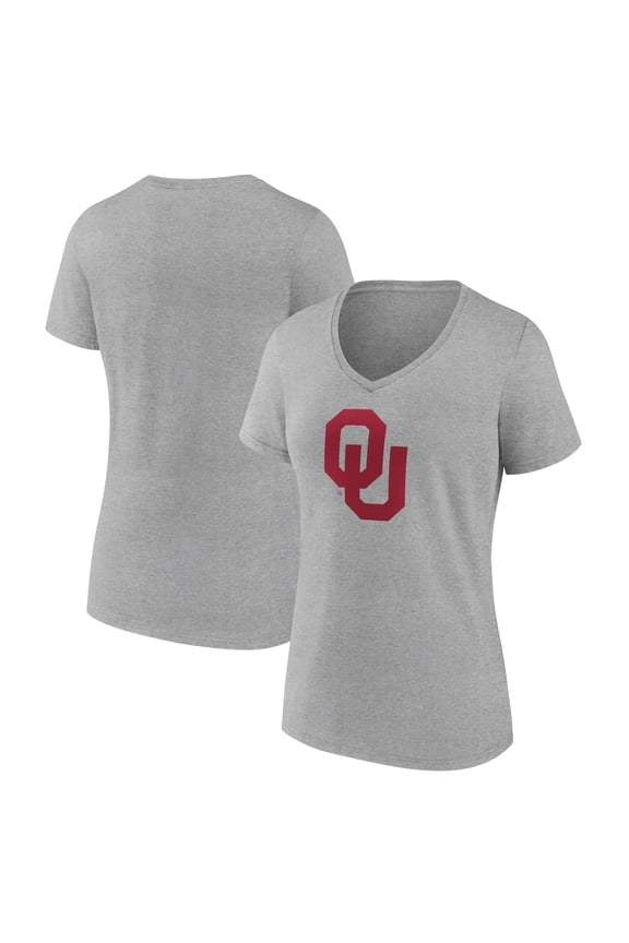 Women's Gray Oklahoma Sooners Team Logo V-Neck T-Shirt