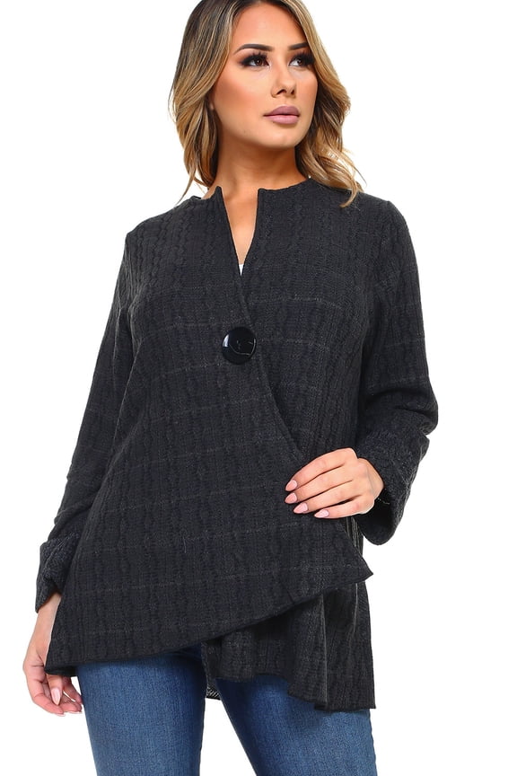 Women's Gray One Button Closure Cardigan
