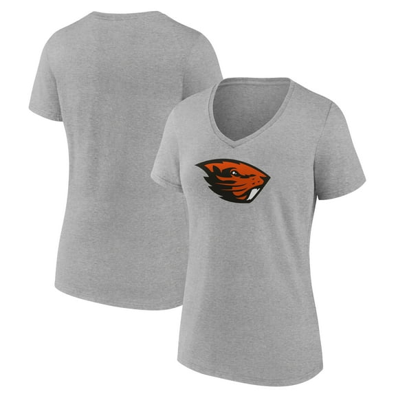 Women's Gray Oregon State Beavers Team Logo V-Neck T-Shirt