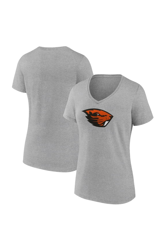 Women's Gray Oregon State Beavers Team Logo V-Neck T-Shirt