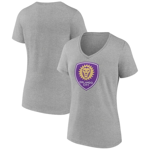 Women's Gray Orlando City SC Official Logo V-Neck T-Shirt