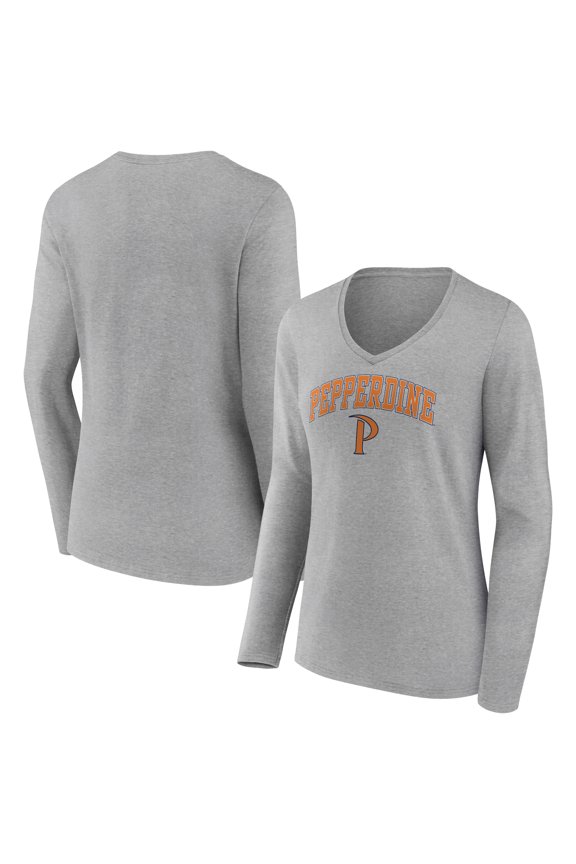 Women's Gray Pepperdine Waves Campus Long Sleeve V-Neck T-Shirt