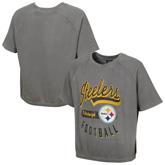 Women's Gray Pittsburgh Steelers Mineral Wash Short Sleeve Top