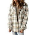 thumbnail image 1 of Women's Gray Plaid Pattern Sherpa Lined Hooded Shacket - [ZhiHiMeRi] | (US 4-6)S, 1 of 12