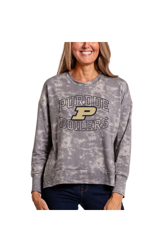 Women's  Gray Purdue Boilermakers Brandy Tie-Dye Long Sleeve Tri-Blend Pullover Top