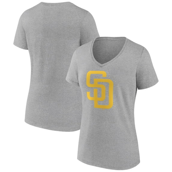 Women's Gray San Diego Padres Official Logo V-Neck T-Shirt