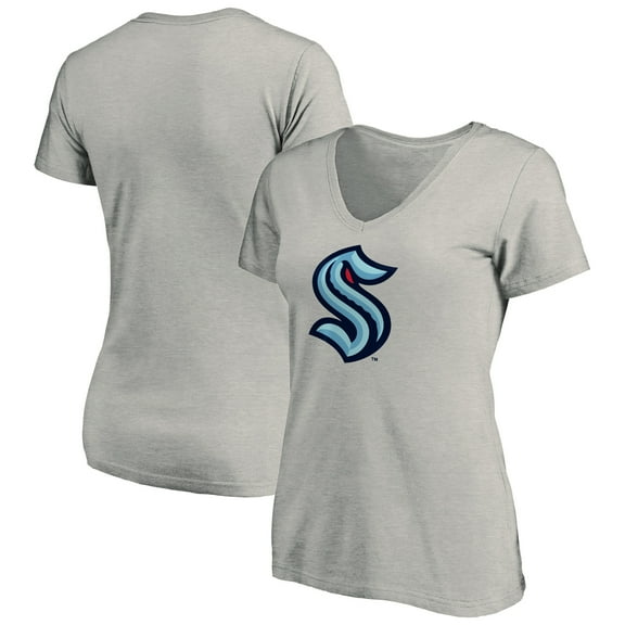 Women's Gray Seattle Kraken Primary Logo V-Neck T-Shirt