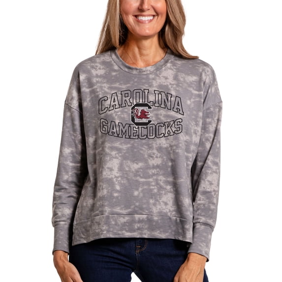 Women's Gray South Carolina Gamecocks Brandy Tie-Dye Long Sleeve Tri-Blend Pullover Top
