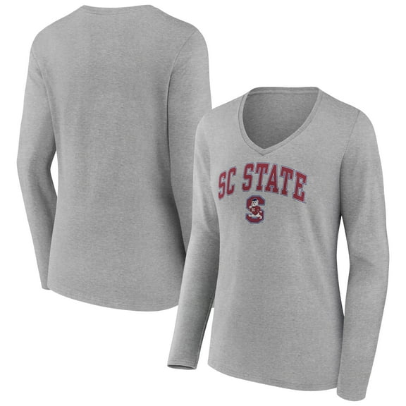 Women's Gray South Carolina State Bulldogs Campus Long Sleeve V-Neck T-Shirt