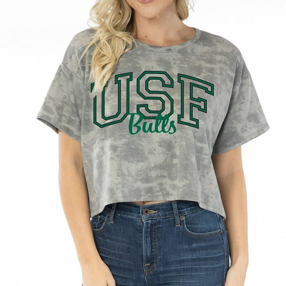 Women's Gray South Florida Bulls Kimberly Tie-Dye Tri-Blend Cropped T-Shirt