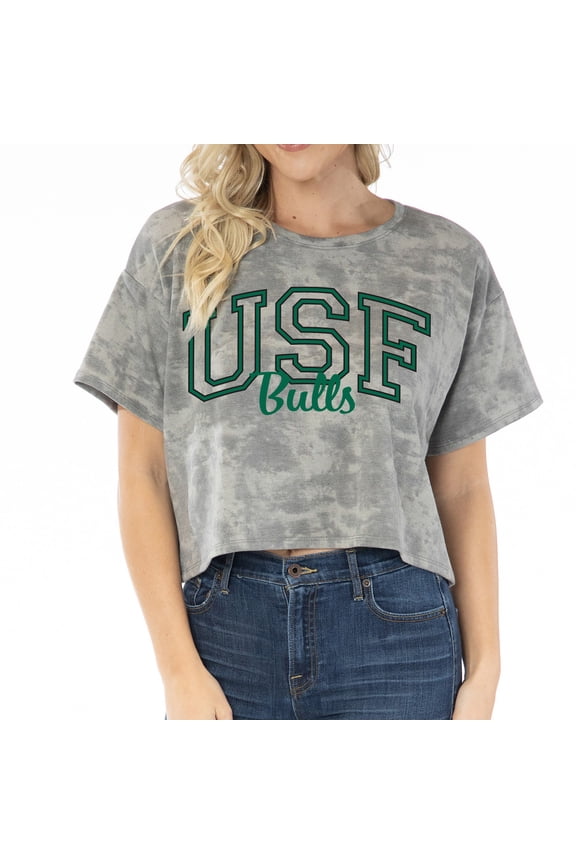 Women's Gray South Florida Bulls Kimberly Tie-Dye Tri-Blend Cropped T-Shirt