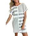 thumbnail image 1 of Women's Gray Stripe Mixed Printed Short Sleeve Shift Mini T-Shirt Dress - [ZhiHiMeRi] | (US 12-14)L, 1 of 12