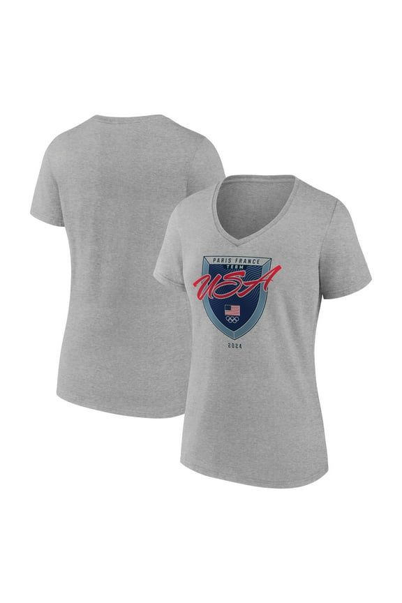 Women's Gray Team USA 2024 Olympics Paris Shield V-Neck T-Shirt