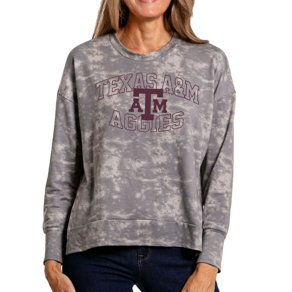 Women's Gray Texas A&M Aggies Brandy Tie-Dye Long Sleeve Tri-Blend Pullover Top