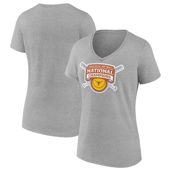 Women's Gray Texas Longhorns 2025 NCAA Softball Women's College World Series Champions V-Neck T-Shirt