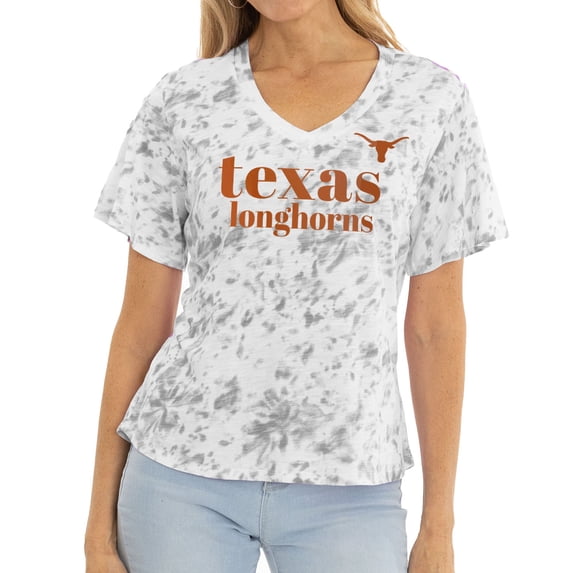 Women's Gray Texas Longhorns Faye Ruffle V-Neck T-Shirt