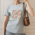 thumbnail image 1 of Women's Gray Tshirt Graphic Tees Shirts Christmas Floral Bow Gold Snowflake Design Casual Tops S-3XL, 1 of 5