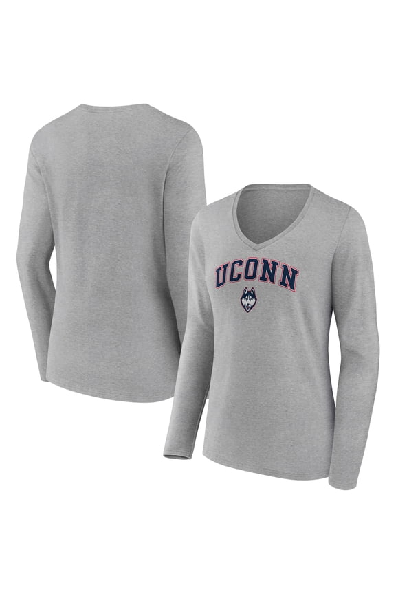 Women's Gray UConn Huskies Campus Long Sleeve V-Neck T-Shirt
