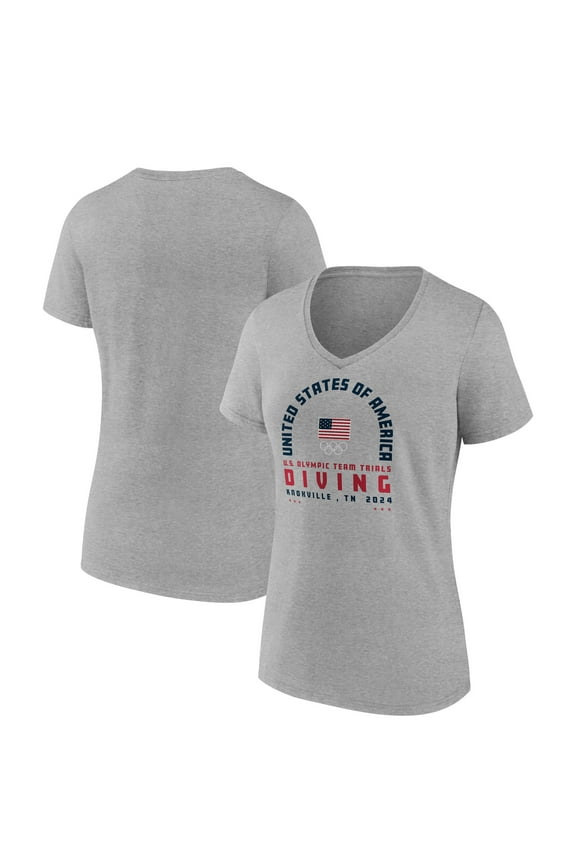 Women's Gray USA Diving 2024 U.S. Olympic Team Trials Arch V-Neck T-Shirt