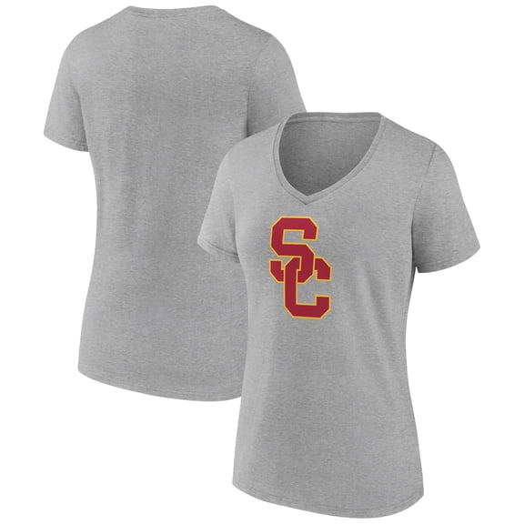 Women's Gray USC Trojans Team Logo V-Neck T-Shirt
