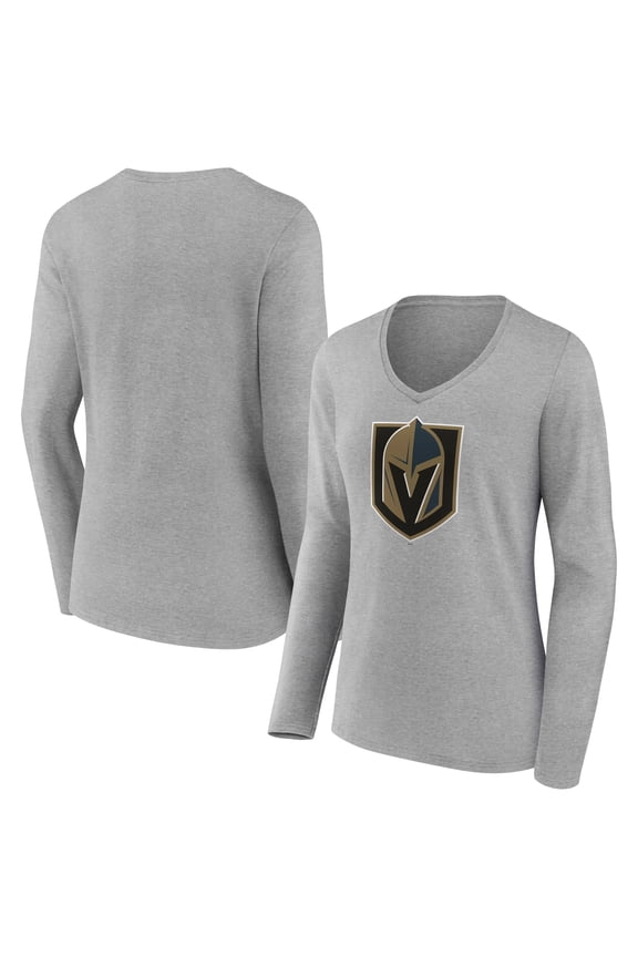 Women's Gray Vegas Golden Knights Primary Logo Long Sleeve V-Neck T-Shirt