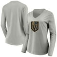 thumbnail image 1 of Women's Gray Vegas Golden Knights Primary Logo V-Neck Long Sleeve T-Shirt, 1 of 3