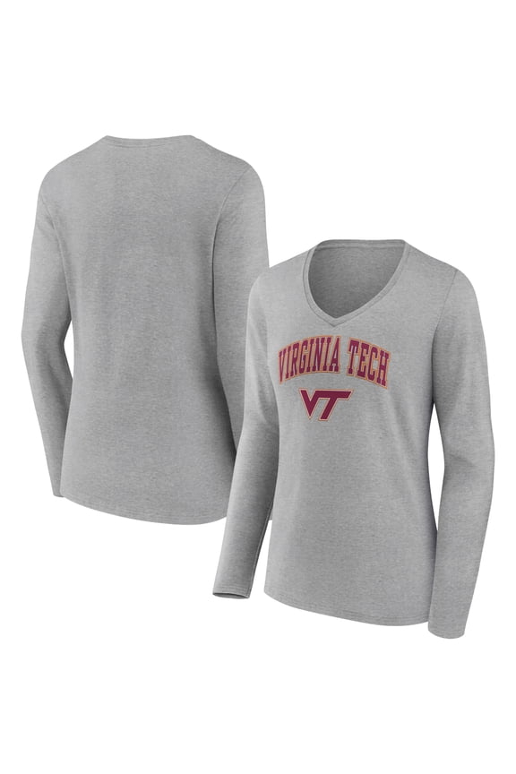 Women's Gray Virginia Tech Hokies Campus Long Sleeve V-Neck T-Shirt