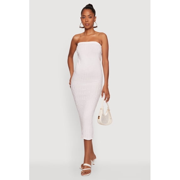 Women's Greek Key Knit Strapless Midi Dress